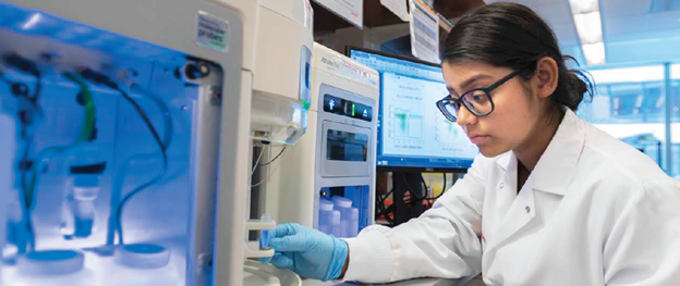 a woman in a lab doing research